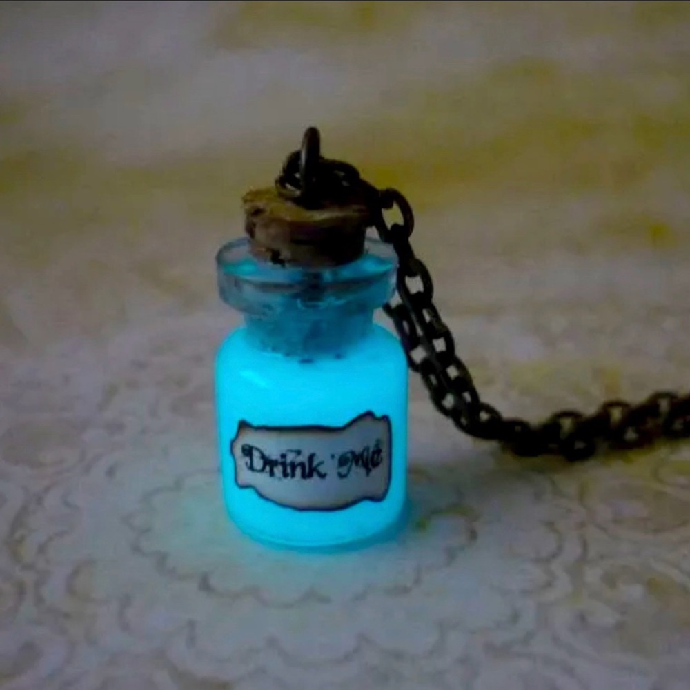 Blue Drink Me Corkscrew Bottle Necklace